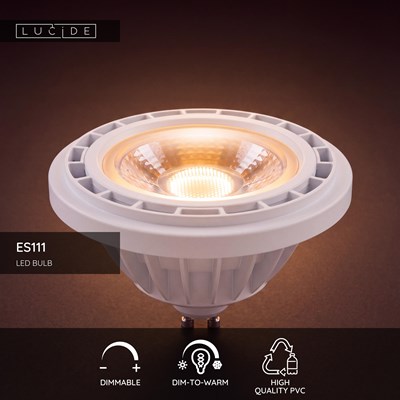 Lucide ES111 - Led bulb - Ø 11 cm - LED Dim to warm - GU10 (MR16) - 1x12W 2200K/3000K - White